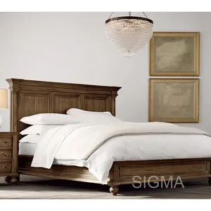 เตียงไม้สักสไตล์วินเทจหรูหรา เฟอร์นิเจอร์ไม้ในร่ม ชุดห้องนอน เตียงไม้ขนาดคิงไซส์