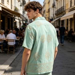 Chemises en tricot à fleurs pour hommes Lin/coton Respirant Séchage rapide Décontracté Été Manches courtes - Product Image 5