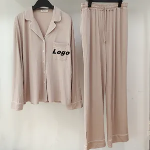 Benutzer definierte Marke Bambus Damen Nachtwäsche 2 Stück Langarm Pyjama Sets