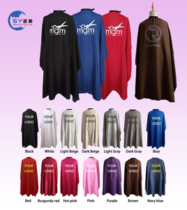 Cape de salon de qualité supérieure avec logo personnalisé, vente en gros, cape de coiffure pour barbier, coupe de cheveux, rouge, brun, noir, tissu de cape, robe pour clients - Product Image 1