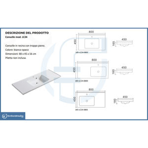Consola de Lavabo para Baño o Hotel LC24 80x45cm, Diseño Moderno Rústico con Mueble de Piedra y Lavabo para Mano Derecha - Product Image 2