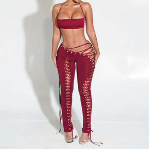 Nuovi set estivi Sexy 2 pezzi completo donna con scollo all'americana senza maniche top corto con occhielli - Product Image 4