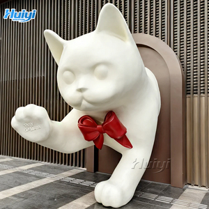 आउटडोर सजावट जीवन के आकार के फाइबरग्लास को प्रबलित प्लास्टिक जानवर के रूप में बिक्री के लिए कार्टून बिल्ली की मूर्तियां - Product Image 2