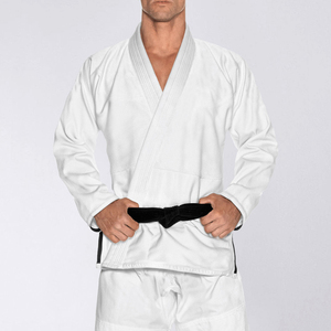 Premium Karate Gi Breathable 100% Cotton <b>White</b> Embroidered Mens Pearl Weave Tonal Lapel Classic Competition Ripstop Pants Set - Product Image 2