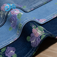 Tissu en denim tissé imprimé, motif floral botanique vif, coton doux, style romantique, pour jupes et manteaux femme/fille, motif personnalisé, OEM, 300M, faible quantité minimale de commande