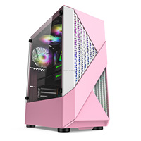 Casing komputer kaca tempered transparan samping, casing host game Internet cafe e-sports bentuk berlian Desktop kaca tempered transparan