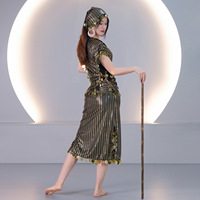 Costume de danse du ventre égyptien Saidi pour femme 2026, ensemble 3 pièces, robe de danse folklorique Baladi brillante avec bandeau et ceinture pour Halloween