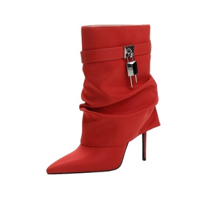 Bottines à talon aiguille souples pour femme, à bout pointu, avec breloque, <span class=keywords><strong>en</strong></span> satin léopard pailleté, rehaussantes - Product Image 4