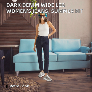 High Quality Summer <b>Animal</b> Print <b>Crystal</b> Belt Pocket Wide Leg Boot Cut Dark Denim Women's Jeans Loose Mid Waist Eco-Friendly - Product Image 2