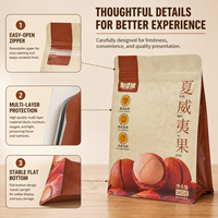 Sachet d'emballage alimentaire à fond plat avec fermeture éclair, imprimé en héliogravure personnalisée, scellé sur 8 côtés, haute barrière, résistant à l'humidité, pour snacks à base de noix