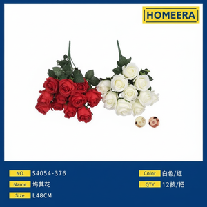 Venta al por mayor de 96 piezas a granel de rosas artificiales blancas y rojas de 48cm para el Día de San Valentín y ocasiones de Acción de Gracias - Product Image 1