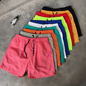 Yaz ter spor şort özel Logo boş spor şort Jogger Mens toptan Polyester düz renk plaj erkek yüzmek şort