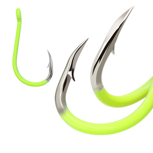 0,8 из высокоуглеродистой стали #-12 # флуоресцентные желтые треугольные зубы кривой рот крюк с петлей и зазубриной большой игровой крючок рыболовные снасти - Product Image 6