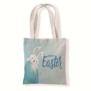 2024 Happy Easter cetakan dapat digunakan kembali dicetak kanvas menangani tas bahu anak-anak katun tas belanja kemasan mainan telur tas - Product Image 3
