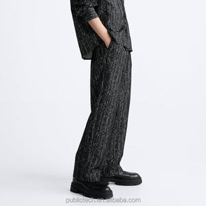 Pantalones de jacquard con pliegues y logotipo personalizado de mezcla de polialgodón personalizados al por mayor de OEM, pantalones informales holgados cómodos para hombre - Product Image 3