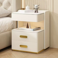 Table de chevet moderne de luxe de haute qualité avec chargeur sans fil intelligent, lumière LED intégrée, haut-parleur Bluetooth, design en bois pour chambre à coucher