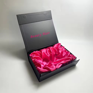 Wholesale Luxury Black Velvet Lace Wig Packaging Kit Custom Logo <b>Magnetic</b> Grey Board Folder - Product Image 2