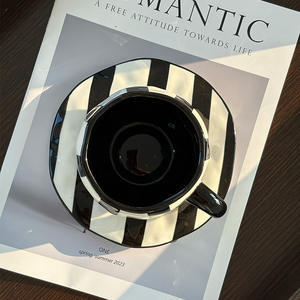 Ceramic Coffee Cups and Saucers, <b>Hand</b>-<b>molded</b> and <b>Hand</b>-painted Irregular Cups and Saucers, Afternoon Tea Latte Cups - Product Image 3