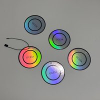 Étiquettes suspendues holographiques personnalisées avec logo, étiquettes en papier laser imperméables pour vêtements, étiquettes de marque pour vêtements, étiquettes circulaires