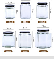 Wholesale Stock 45ml-730ml Hexagonal Glass Jar Clear Honey Storage Bottle Empty Jam Jar Screw Cap Hot Stamping