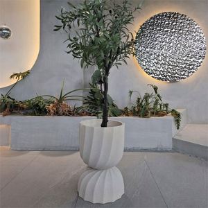 Grands pots de fleurs ronds en béton, style nordique, pour plantes d'extérieur, vente en gros - Product Image 2