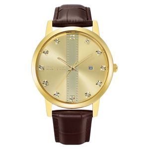 นาฬิกาคู่หนังแท้ OEM สำหรับทุกเพศ สีทอง สลักโลโก้ได้ นาฬิกาจักรกลทองเหลือง - Product Image 2