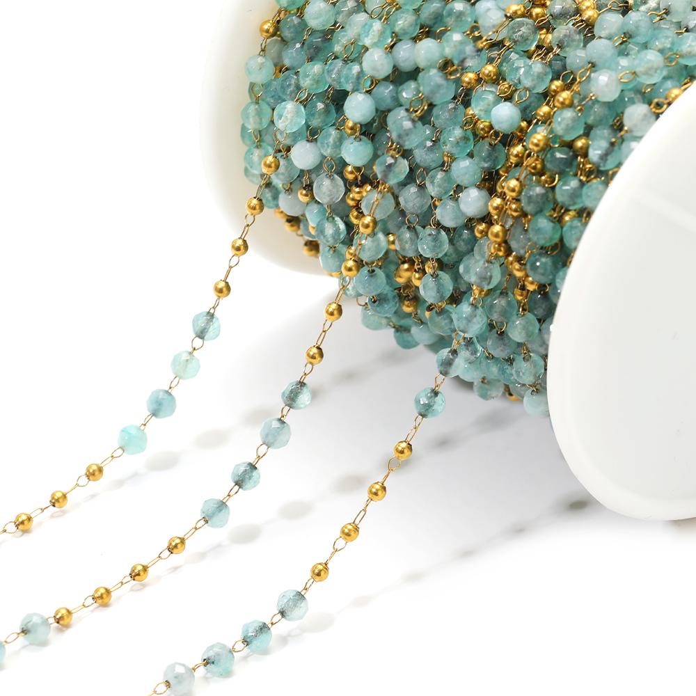 3mm Natural Stone Chain Crystal Chain Stainless Steel Bead Chain Necklace Ankle Bracelet Jewelry Making Accessories Supplies