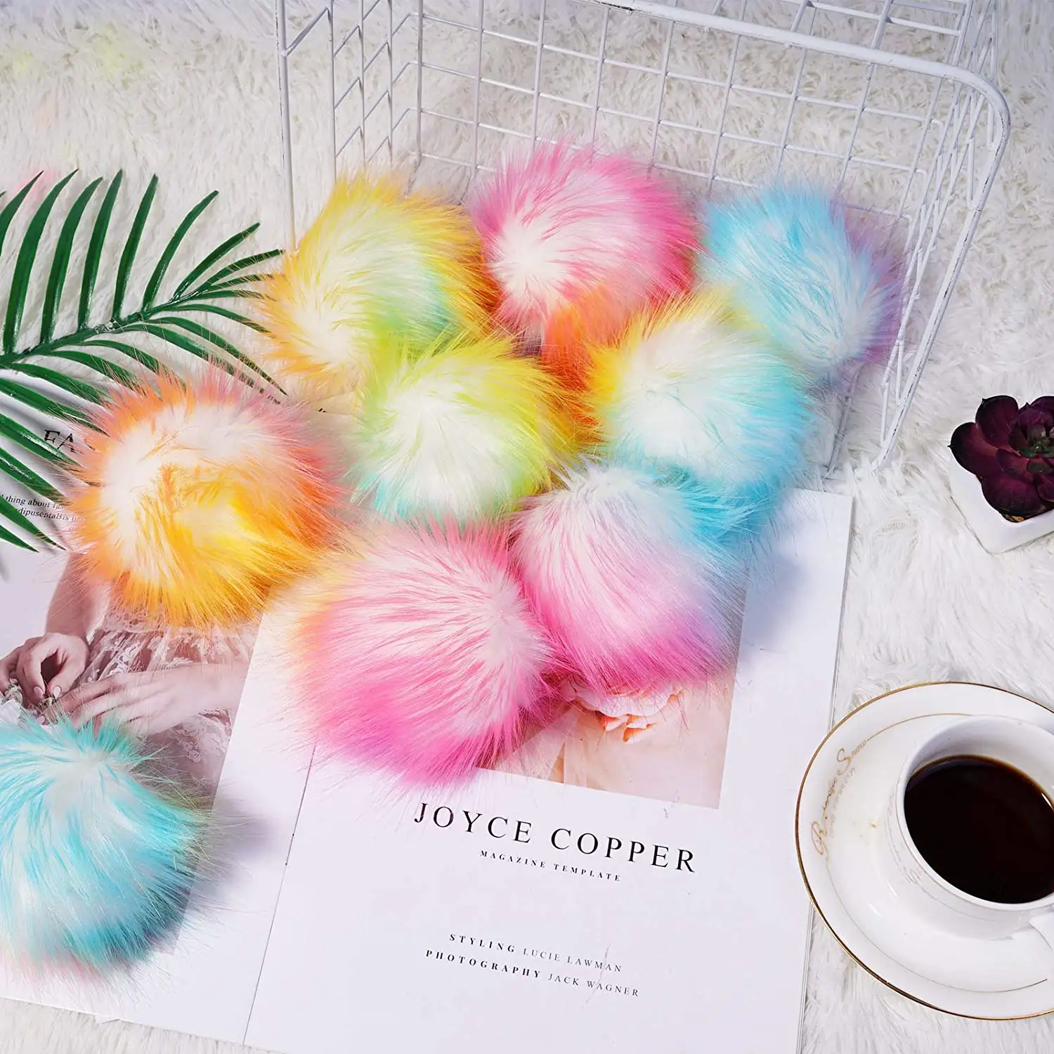 Faux Animal Fur Fluffy Pompom Balls,DIY Manual,Cute Ornament,With Elastic Loop for Knitting Hats Shoes scarfs