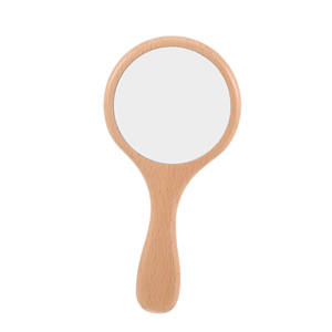 Venta al por mayor de espejos de maquillaje compactos pequeños redondos de mano con logotipo personalizado espejo de mano de madera para cosméticos de bolsillo para viajes - Product Image 1