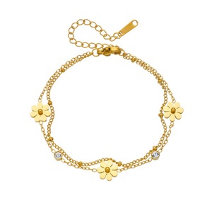 Fashionable Double Layer Daisy Pendant Bracelet Gold Plated Zinc Alloy Bezel Setting Gift Jewelry - Product Image 5