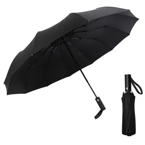 Guarda chuva Top qualidade chinesa Umbrella umbrella supplier Atacado Preto 10 Costelas Automáticas 3 Guarda-chuva Dobrável com Logotipo