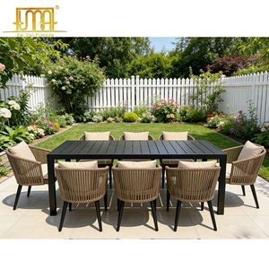 Muebles de jardín de exterior rectangulares, mesa de comedor y sillas de aluminio negro <span class=keywords><strong>Sat</strong></span> - Product Image 2