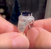 Nouvelle Bague de Luxe pour Femme avec Pierres Précieuses Ovales Nobles, Double Couche, Croix Brillante en Zircon Cubique, Argent, Bleu Royal, Modèle GJZ0478