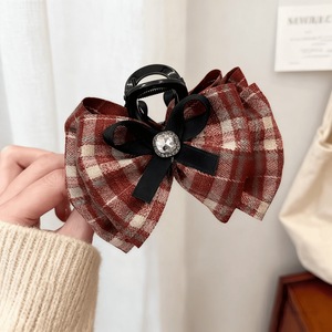 Clip para la parte posterior de la cabeza con forma de lazo a cuadros retro de estilo británico - clip con forma de tiburón-qiyu - Product Image 5