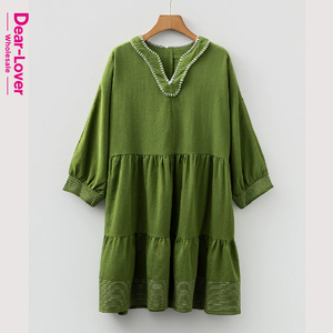 Gaun Mini Bertingkat Lengan <span class=keywords><strong>3</strong></span>/4 Kerah V Jahitan Kontras dari Dear-Lover Wholesale Fashion Boutique Clothing Wanita - Product Image 3