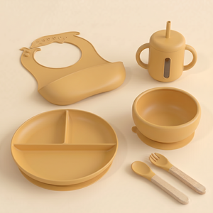 Juego de Vajilla de Regalo para Bebés, Ecológico, Libre de BPA, de Silicona, Babero, Tazón, Cuchara, Platos, Biberones, Set de Alimentación - Product Image 4