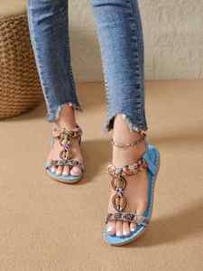 Women Minimalist Open Toe <b>Flat</b> <b>Sandals</b> 2026 Autumn Winter Bohemian Style Low Cut Lightweight Daily Beach Footwear - Product Image 5