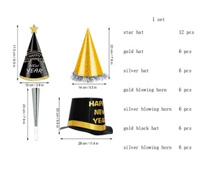 Chapeaux de Nouvel An Argent Noir et Or, 48 Pièces, Chapeaux de Noise Makers 2025, Cadeaux de Fête du Nouvel An, 2025 - Product Image 6