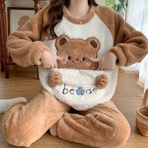 Pyjamas Chauds et Mignons pour Femmes Automne-Hiver 2026, Vêtements de Nuit pour la Maison, Ensembles de Pantalons de Pyjama en Velours Corail - Product Image 2