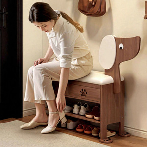 Treasure Puppy <b>Shoe</b> Changing Stool Solid Wood Storage <b>Bench</b> Entrance <b>Shoe</b> Rack For Home Use - Product Image 2