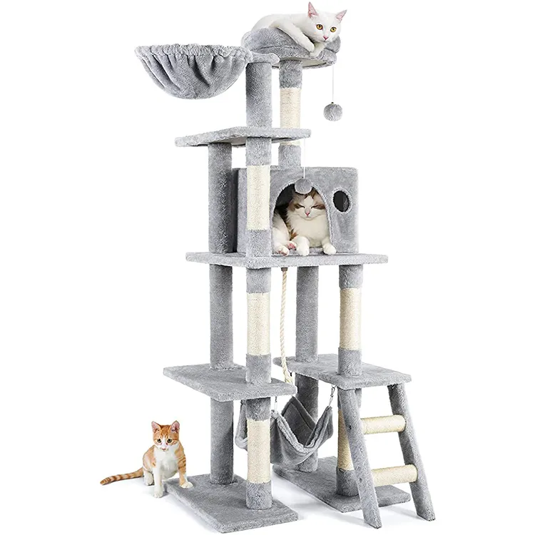 High quality Cat Tree design Cat Tower 61" for Indoor Cats Multi-Level Condo with Hammock and Scratching Posts for Kittens