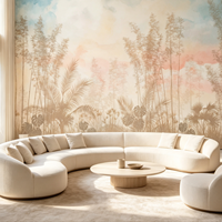 Papier peint mural auto-adhésif imperméable, paysage bleu ciel rose doux, silhouette de plantes tropicales, pour décoration de salon et de chambre à coucher