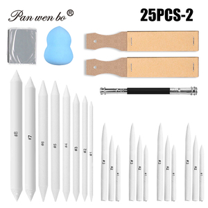 Panwenbo 25 pièces Estompesurs et Tortillons en papier pour le <span class=keywords><strong>dessin</strong></span>, avec papier abrasif, taille-crayon, gomme, éponge - Product Image 1