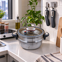 Ensemble de 3 casseroles de luxe en acier inoxydable antiadhésives, sans PFOA, avec cuiseur vapeur et faitout à triple couche en acier