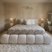 Lit King Size Populaire en Tissu Style Crème avec Rangement, Mobilier de Chambre à Coucher, Dernier Cri, Design Moderne, Lit Nuage Rembourré, En Vente
