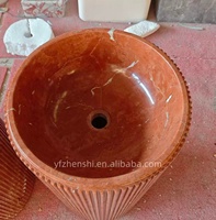 Lavabo sur pied rond en marbre rouge corail de luxe pour salle de bain, lavabo pour laver les mains, pour intérieur et extérieur