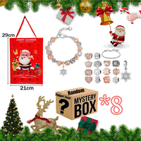 Calendrier de l'Avent de Noël 24 jours Scène de Neige, Boîte à Bijoux, Kit de Perles DIY pour Collier, Bracelet, Boucles d'Oreilles, Bague, Boîte Mystère Aléatoire