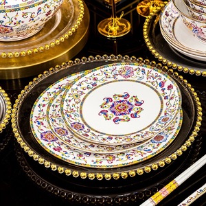 Service de Table en Porcelaine Blanche Bord Doré de Luxe, Style Européen, Bols à Soupe Émaillés Motifs Floraux, Écologique, pour la Maison et les Mariages - Product Image 3