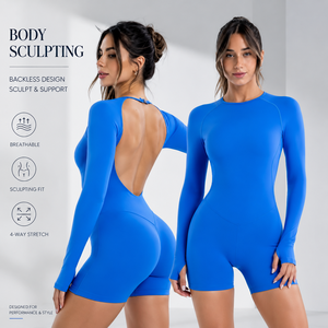 Cnshell <span class=keywords><strong>Mono</strong></span> <span class=keywords><strong>Deportivo</strong></span> de Compresión de <span class=keywords><strong>Manga</strong></span> <span class=keywords><strong>Larga</strong></span> con Cuello Halter, Espalda Descubierta, Corte en V en la Cadera, Elástico y Sin Costuras para Gimnasio - Product Image 1