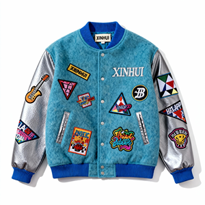 Blouson Bombardier <span class=keywords><strong>Homme</strong></span> Personnalisé en Gros, Laine Épaissie, Col Montant, Coton Polyester, Hiver, Style Varsity Baseball, XL, Enduit - Product Image 1